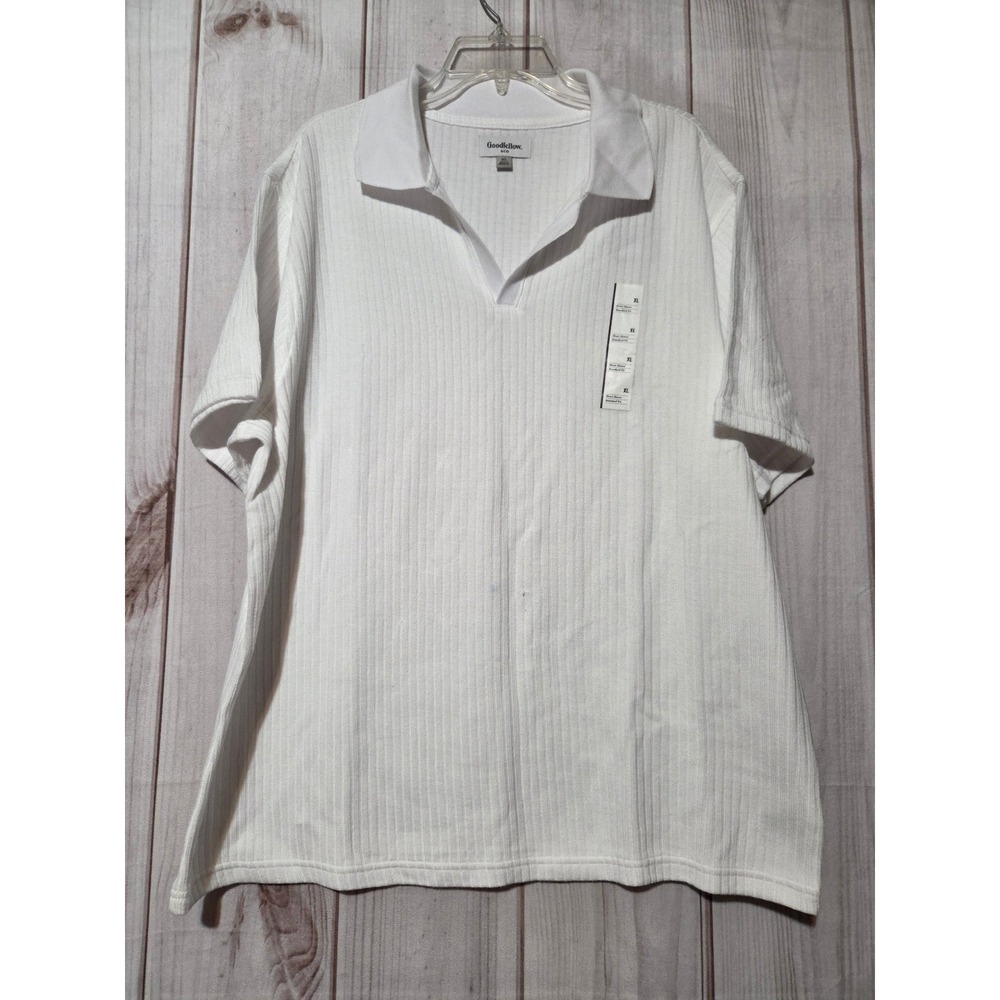 Goodfellow & Co Mens White Ribbed Short Sleeve Johnny Collar Polo Shirt XL NEW